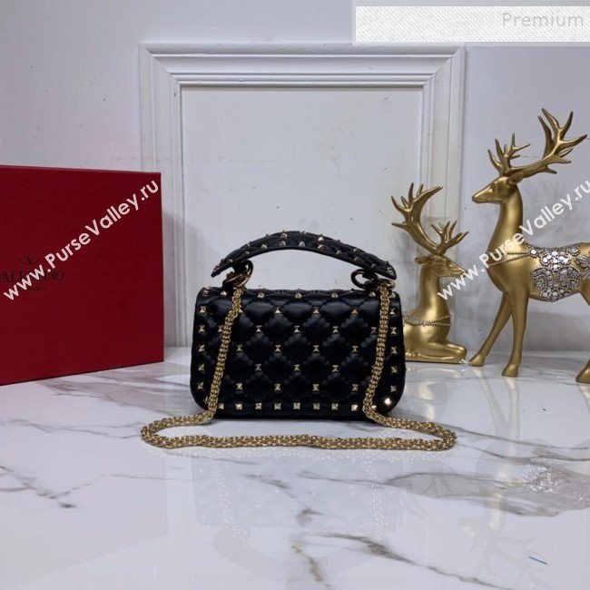 Valentino Rockstud Spike Soft Crinkle Lambskin Small Bag 0124 Black/Gold 2019 (XYD-9110549)