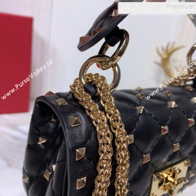 Valentino Rockstud Spike Soft Crinkle Lambskin Small Bag 0124 Black/Gold 2019 (XYD-9110549)