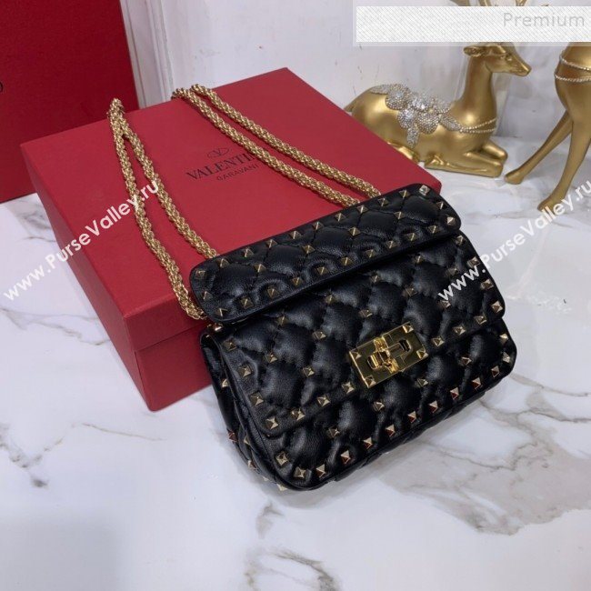 Valentino Rockstud Spike Soft Crinkle Lambskin Small Bag 0124 Black/Gold 2019 (XYD-9110549)