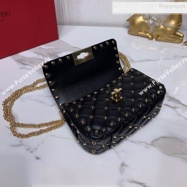 Valentino Rockstud Spike Soft Crinkle Lambskin Small Bag 0124 Black/Gold 2019 (XYD-9110549)