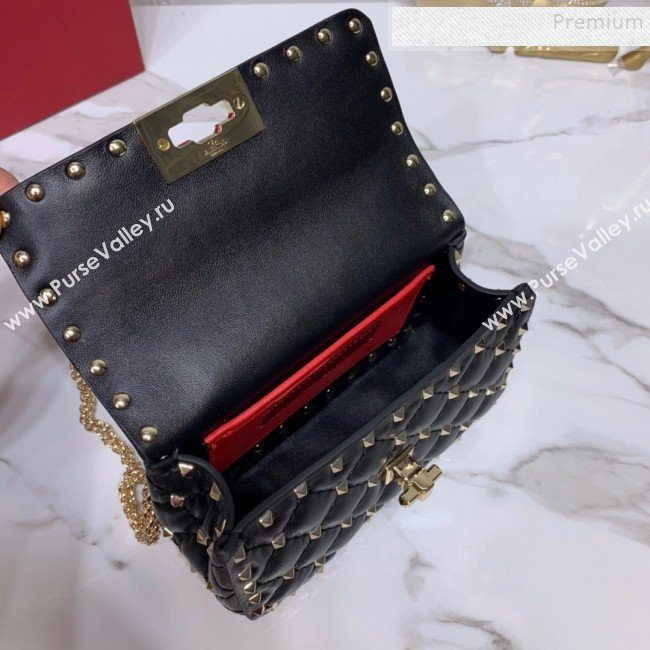 Valentino Rockstud Spike Soft Crinkle Lambskin Small Bag 0124 Black/Gold 2019 (XYD-9110549)