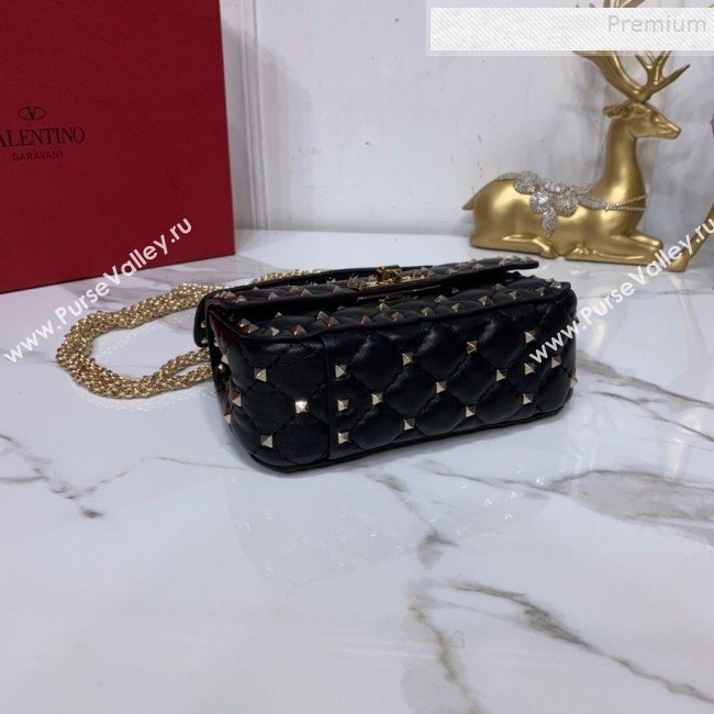 Valentino Rockstud Spike Soft Crinkle Lambskin Small Bag 0124 Black/Gold 2019 (XYD-9110549)