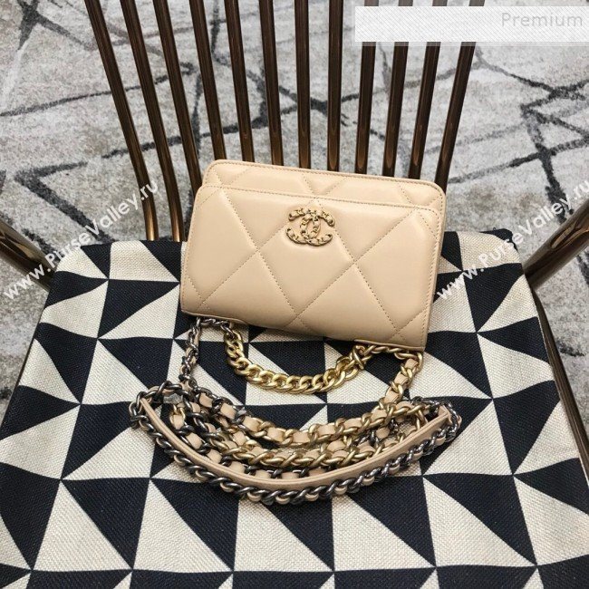 Chanel 19 Quilted Goatskin Wallet on Chain WOC AP0957 Nude 2019 (JDH-9110401)