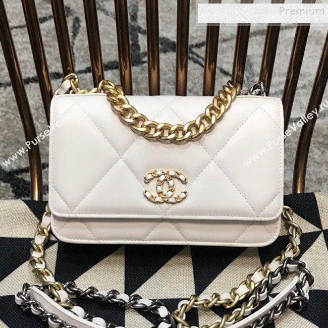 Chanel 19 Quilted Goatskin Wallet on Chain WOC AP0957 White 2019 (JDH-9110402)