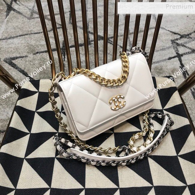 Chanel 19 Quilted Goatskin Wallet on Chain WOC AP0957 White 2019 (JDH-9110402)