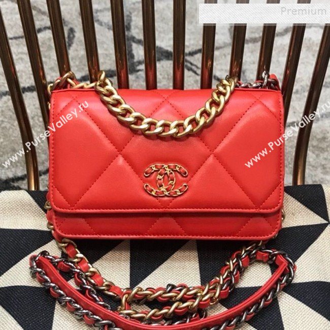 Chanel 19 Quilted Goatskin Wallet on Chain WOC AP0957 Bright Red 2019 (JDH-9110403)