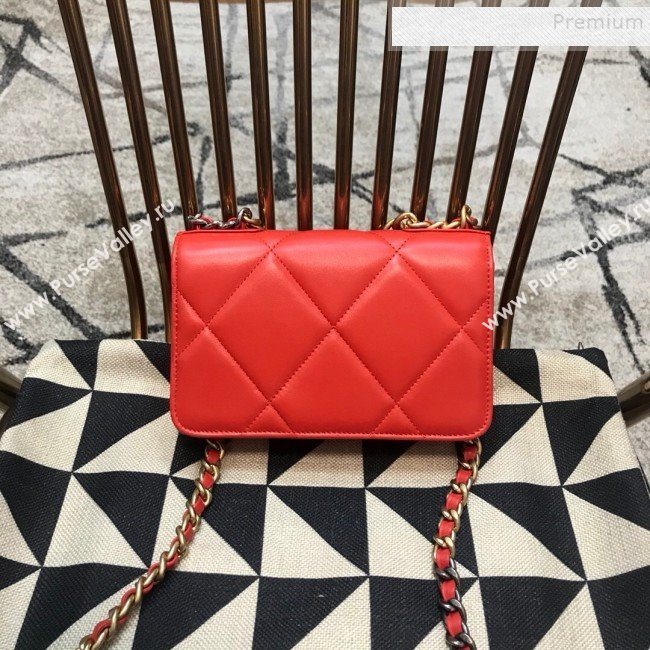 Chanel 19 Quilted Goatskin Wallet on Chain WOC AP0957 Bright Red 2019 (JDH-9110403)