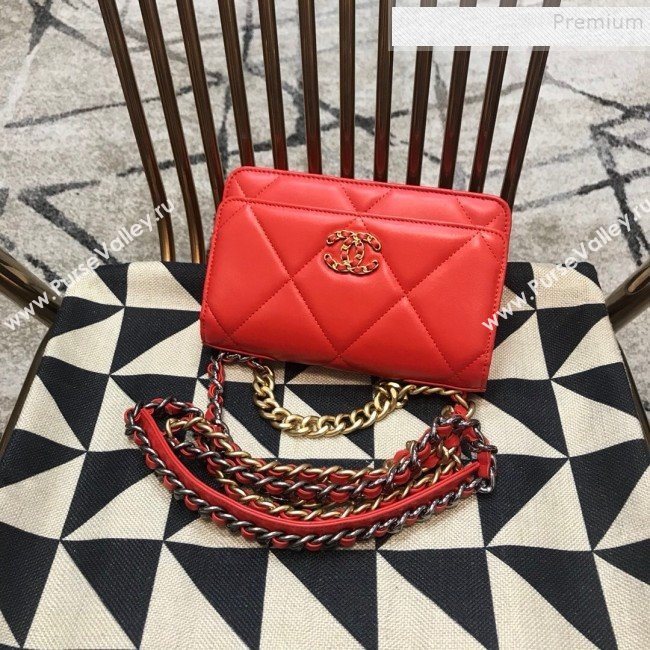 Chanel 19 Quilted Goatskin Wallet on Chain WOC AP0957 Bright Red 2019 (JDH-9110403)