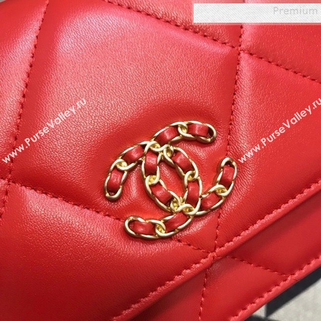 Chanel 19 Quilted Goatskin Wallet on Chain WOC AP0957 Bright Red 2019 (JDH-9110403)