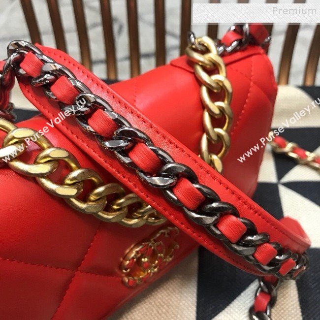 Chanel 19 Quilted Goatskin Wallet on Chain WOC AP0957 Bright Red 2019 (JDH-9110403)