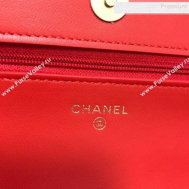 Chanel 19 Quilted Goatskin Wallet on Chain WOC AP0957 Bright Red 2019 (JDH-9110403)