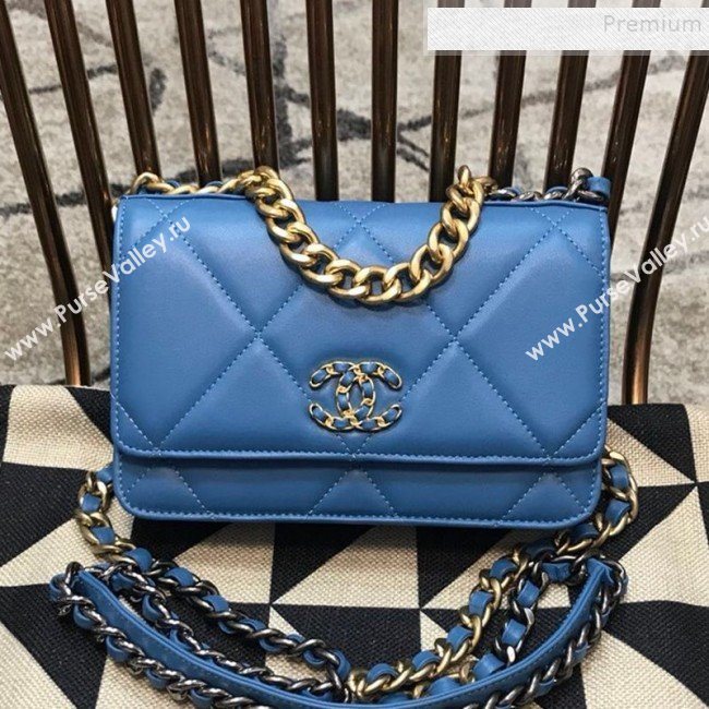 Chanel 19 Quilted Goatskin Wallet on Chain WOC AP0957 Blue 2019 (JDH-9110404)