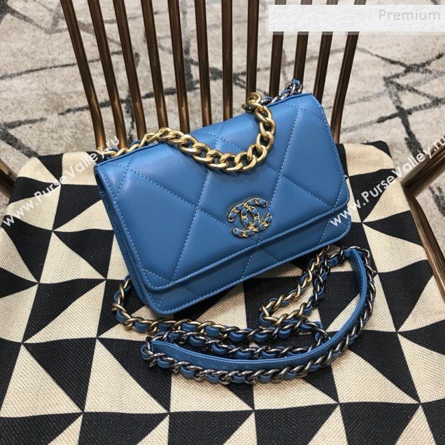 Chanel 19 Quilted Goatskin Wallet on Chain WOC AP0957 Blue 2019 (JDH-9110404)