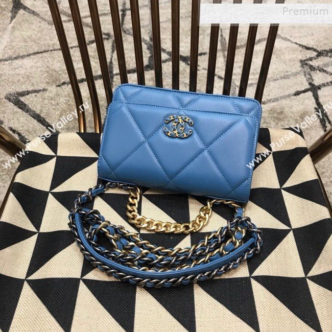 Chanel 19 Quilted Goatskin Wallet on Chain WOC AP0957 Blue 2019 (JDH-9110404)