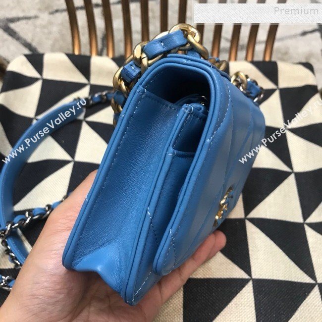 Chanel 19 Quilted Goatskin Wallet on Chain WOC AP0957 Blue 2019 (JDH-9110404)