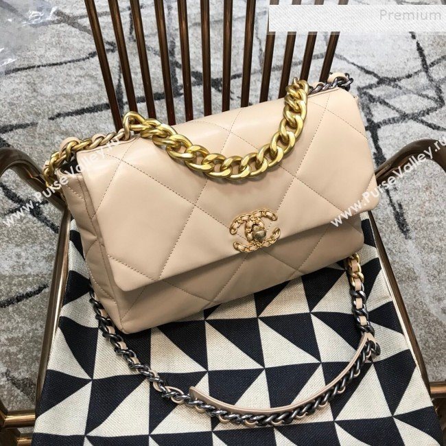 Chanel 19 Large Quilted Goatskin Flap Bag AS1161 Nude 2019 (JDH-9110405)