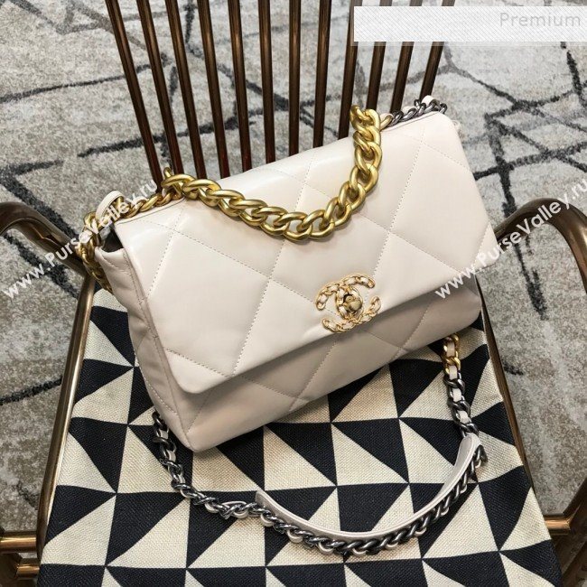 Chanel 19 Large Quilted Goatskin Flap Bag AS1161 White 2019 (JDH-9110406)