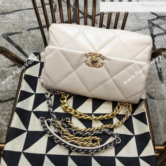 Chanel 19 Large Quilted Goatskin Flap Bag AS1161 White 2019 (JDH-9110406)