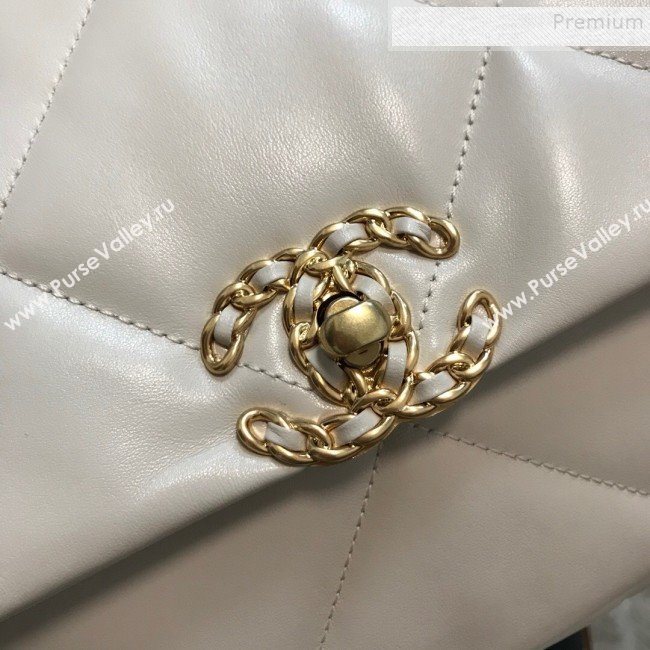 Chanel 19 Large Quilted Goatskin Flap Bag AS1161 White 2019 (JDH-9110406)