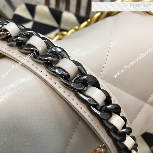 Chanel 19 Large Quilted Goatskin Flap Bag AS1161 White 2019 (JDH-9110406)