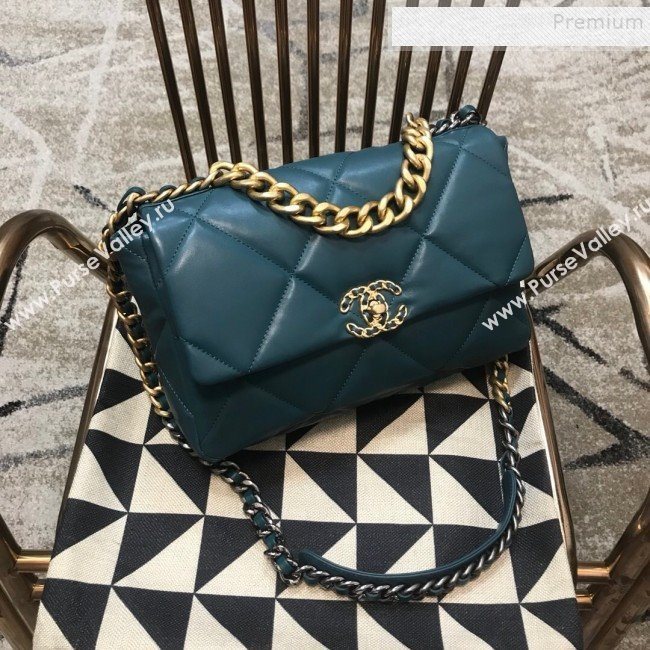 Chanel 19 Large Quilted Goatskin Flap Bag AS1161 Green 2019 (JDH-9110407)