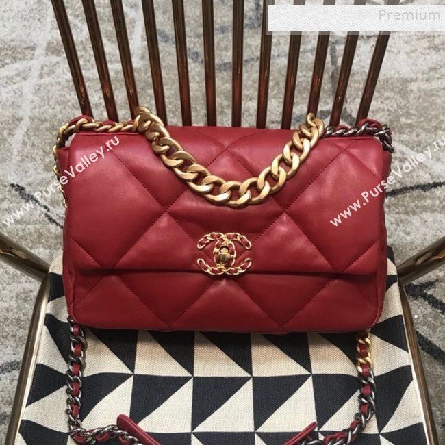Chanel 19 Large Quilted Goatskin Flap Bag AS1161 Dark Red 2019 (JDH-9110408)