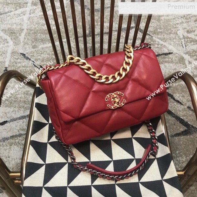 Chanel 19 Large Quilted Goatskin Flap Bag AS1161 Dark Red 2019 (JDH-9110408)