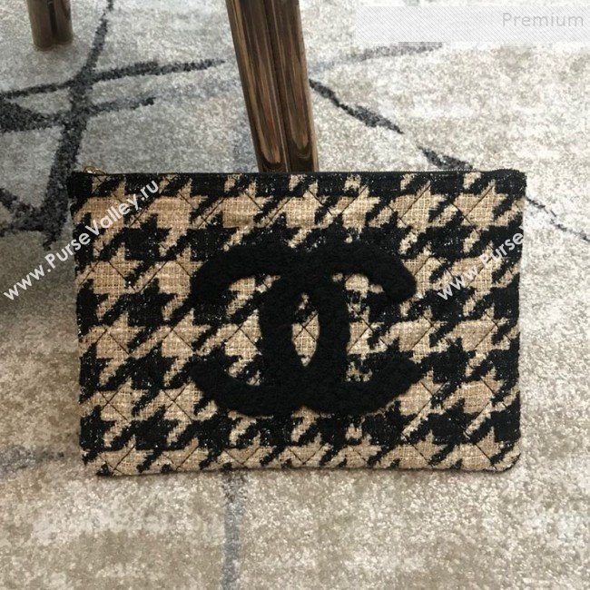 Chanel Large Houndstooth Tweed CC Clutch AP0803 Beige/Black 2019 (JDH-9110409)