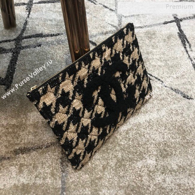 Chanel Large Houndstooth Tweed CC Clutch AP0803 Beige/Black 2019 (JDH-9110409)