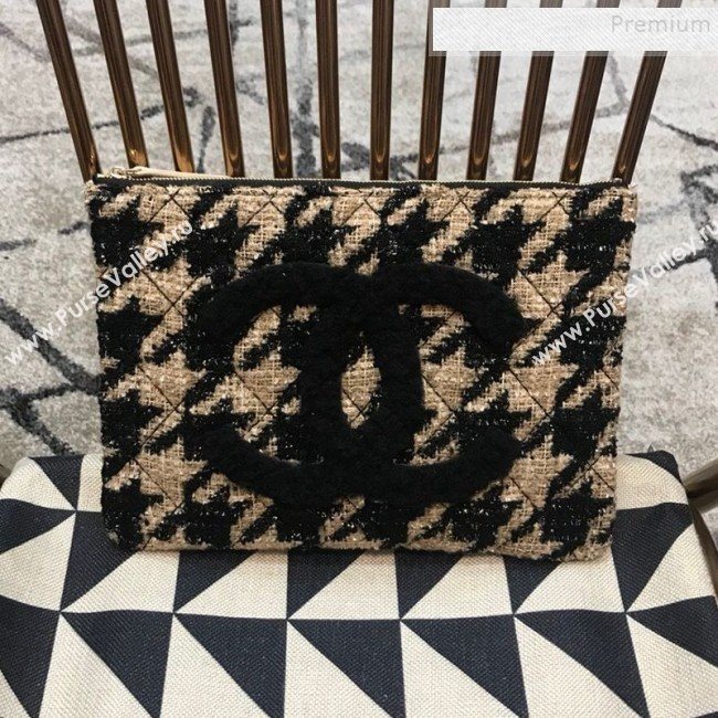 Chanel Medium Houndstooth Tweed CC Clutch AP0803 Beige/Black 2019 (JDH-9110410)