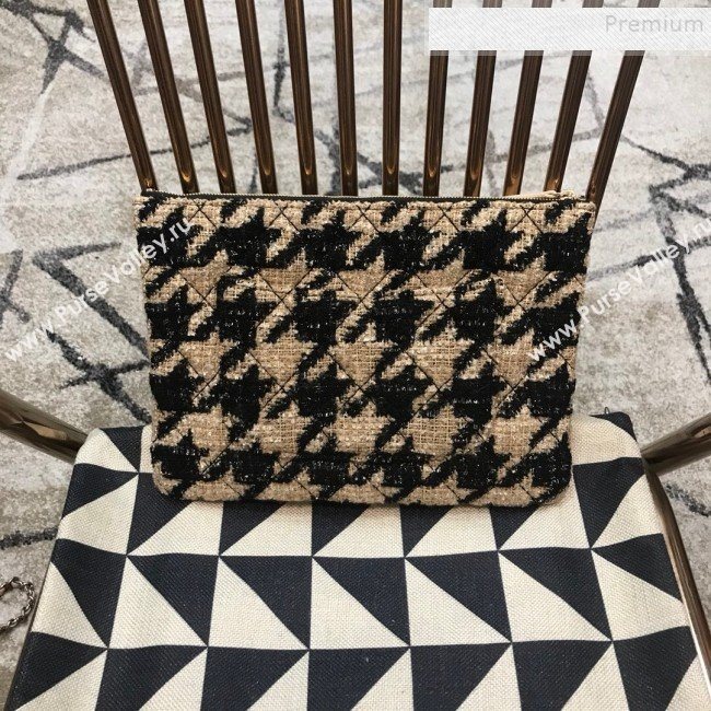 Chanel Medium Houndstooth Tweed CC Clutch AP0803 Beige/Black 2019 (JDH-9110410)