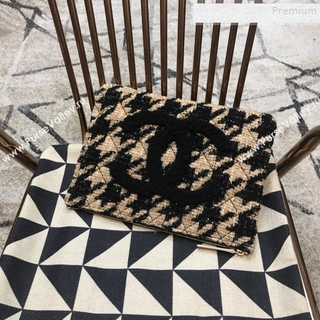 Chanel Medium Houndstooth Tweed CC Clutch AP0803 Beige/Black 2019 (JDH-9110410)