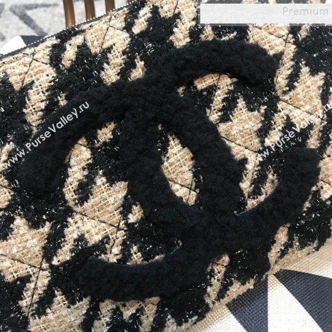 Chanel Medium Houndstooth Tweed CC Clutch AP0803 Beige/Black 2019 (JDH-9110410)