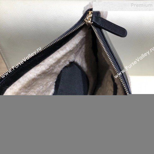 Chanel Shiny Crumpled Sheepskin and Shearling Sheepskin Clutch Beige/Black 2019 (SMJD-9110411)