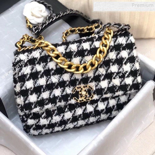 Chanel 19 Large Houndstooth Tweed Flap Bag AS1161 Black/White 2019 (YD-9110412)