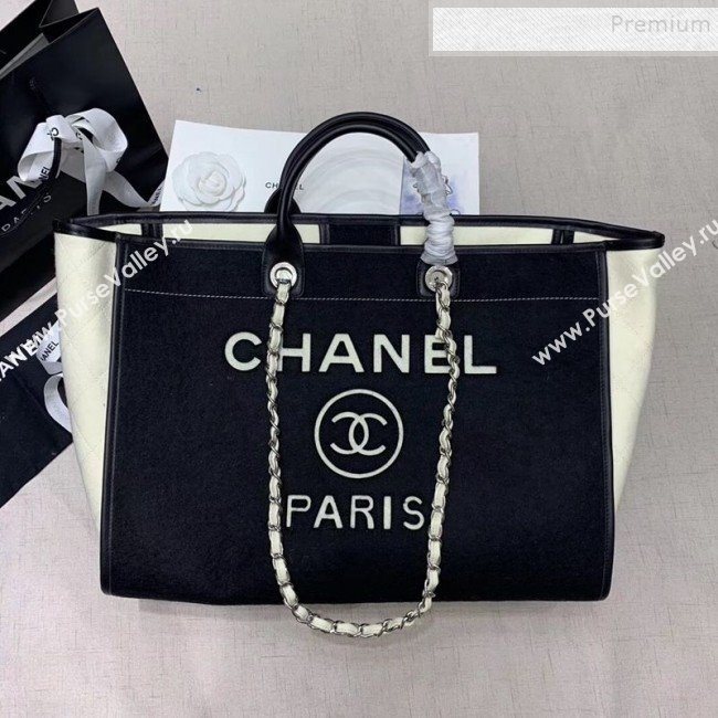 Chanel Deauville Wool Felt Medium Shopping Bag A93786 Black 2019 (JIYUAN-9110423)
