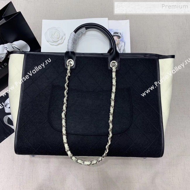Chanel Deauville Wool Felt Medium Shopping Bag A93786 Black 2019 (JIYUAN-9110423)