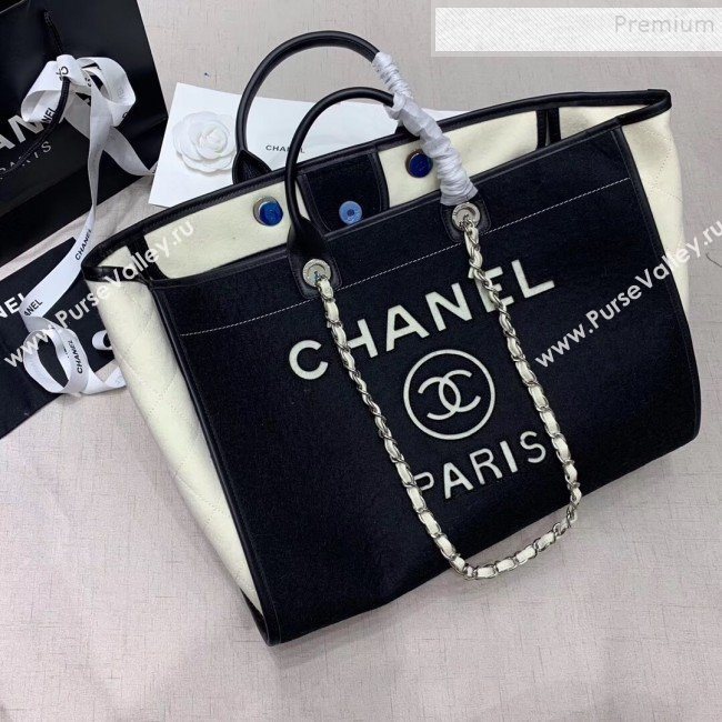 Chanel Deauville Wool Felt Medium Shopping Bag A93786 Black 2019 (JIYUAN-9110423)