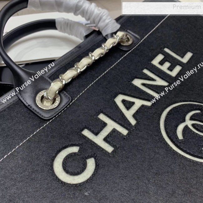 Chanel Deauville Wool Felt Medium Shopping Bag A93786 Black 2019 (JIYUAN-9110423)