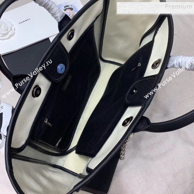 Chanel Deauville Wool Felt Medium Shopping Bag A93786 Black 2019 (JIYUAN-9110423)
