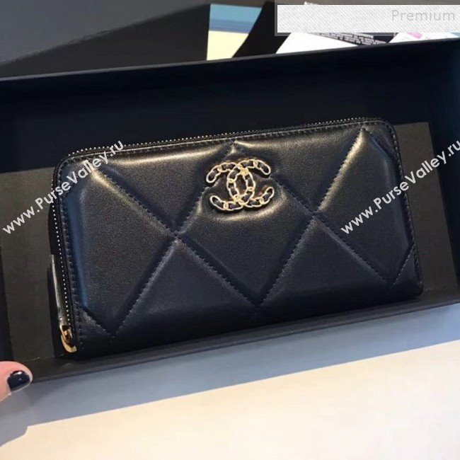 Chanel 19 Goatskin Long Zipped Wallet AP1063 Black 2019 (KAIS-9110724)