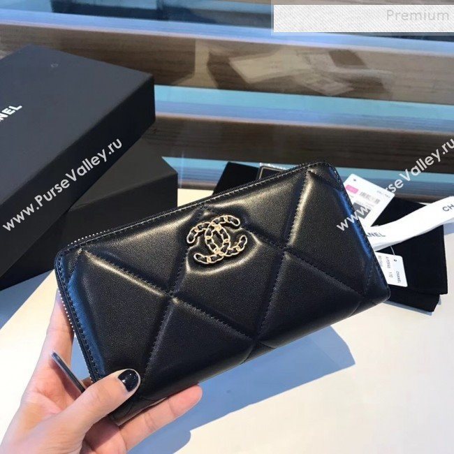 Chanel 19 Goatskin Long Zipped Wallet AP1063 Black 2019 (KAIS-9110724)