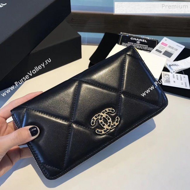Chanel 19 Goatskin Long Zipped Wallet AP1063 Black 2019 (KAIS-9110724)