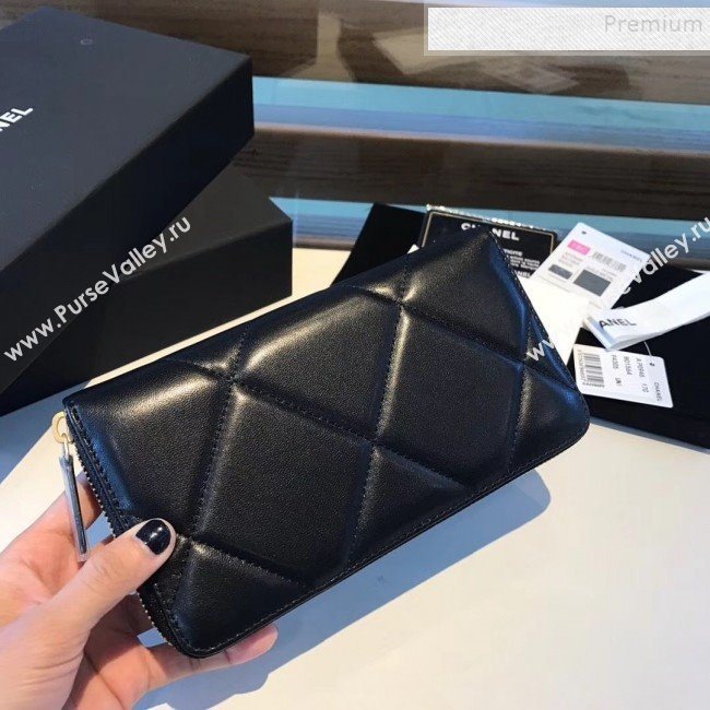 Chanel 19 Goatskin Long Zipped Wallet AP1063 Black 2019 (KAIS-9110724)