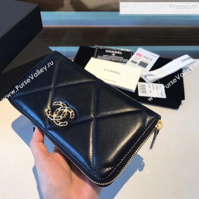 Chanel 19 Goatskin Long Zipped Wallet AP1063 Black 2019 (KAIS-9110724)