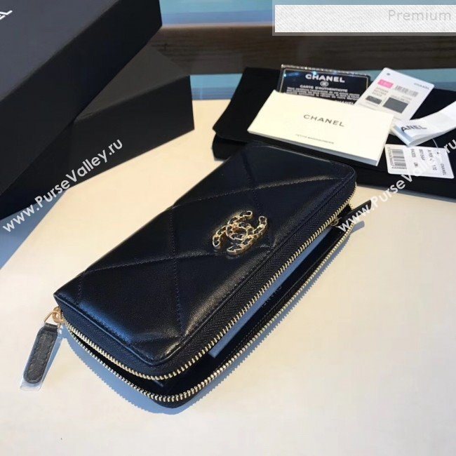 Chanel 19 Goatskin Long Zipped Wallet AP1063 Black 2019 (KAIS-9110724)