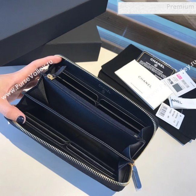 Chanel 19 Goatskin Long Zipped Wallet AP1063 Black 2019 (KAIS-9110724)