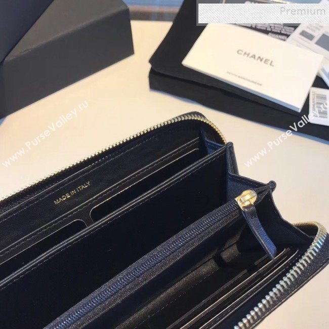 Chanel 19 Goatskin Long Zipped Wallet AP1063 Black 2019 (KAIS-9110724)