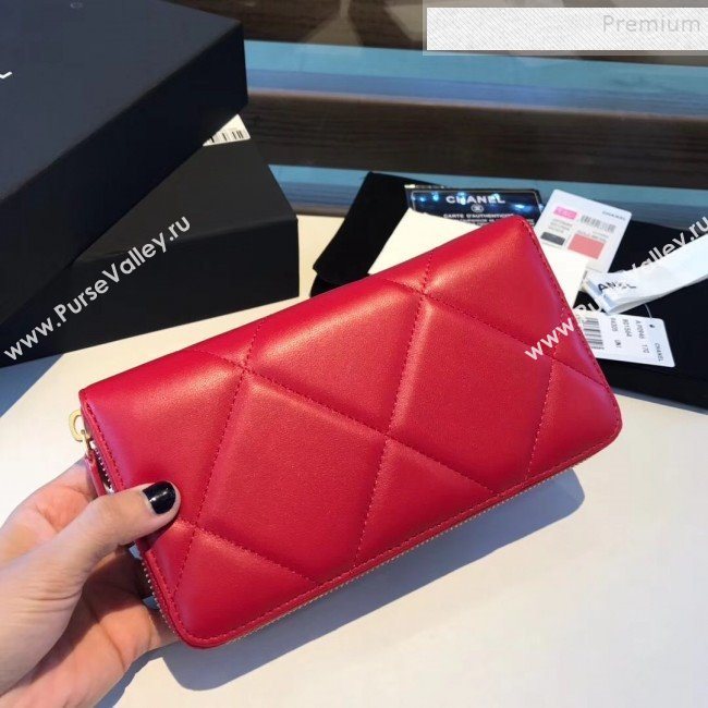 Chanel 19 Goatskin Long Zipped Wallet AP1063 Cerise Red 2019 (KAIS-9110725)