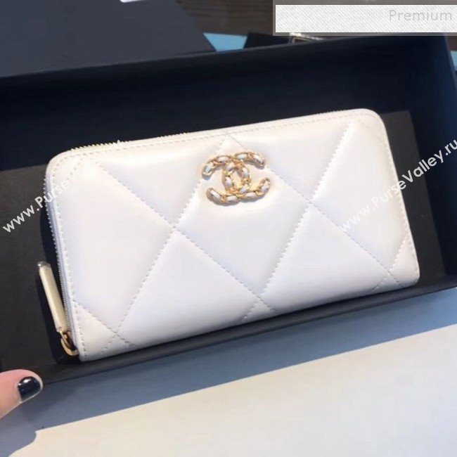 Chanel 19 Goatskin Long Zipped Wallet AP1063 White 2019 (KAIS-9110728)